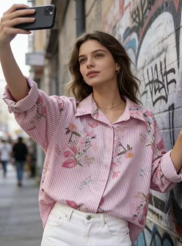 Γυναικείο Πουκάμισο Over Size με Floral Σχέδιο - Image 3